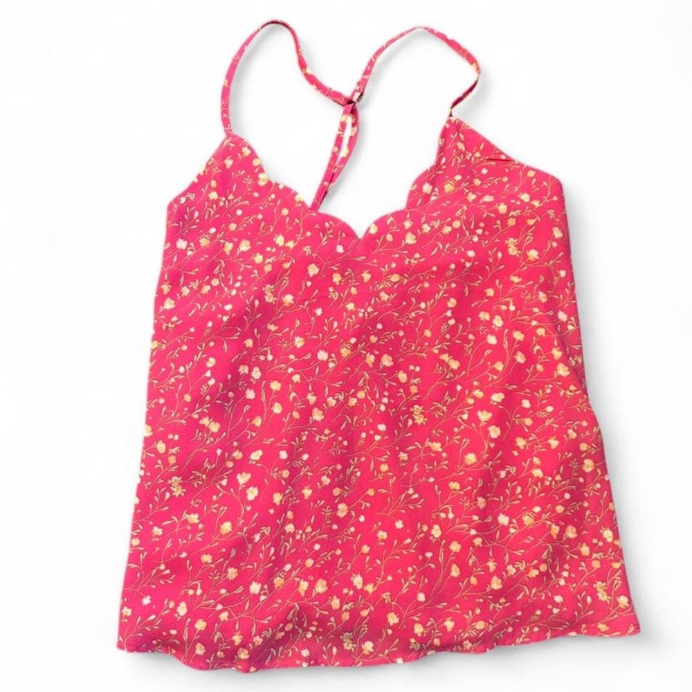Nine Britton Floral Scalloped Cami Top M Festival Racerback Feminine Pink Lined
